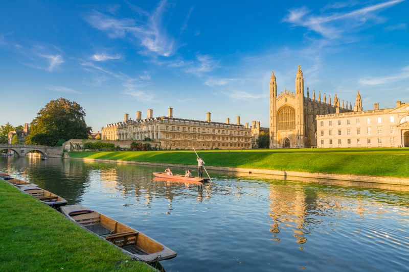 Punting in the River Cam near the Kings College Cathedral.