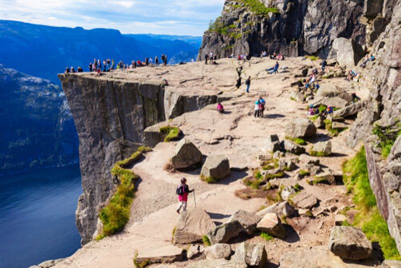 Many tourists enjoy the natural sights of The Lysefjord, Norway.