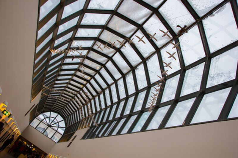 The glass Arktikum Museum ceiling in Rovaniemi, Finland.