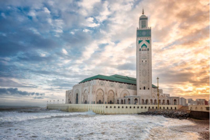 A landscape view of the beautiful Hassan II Mosque.