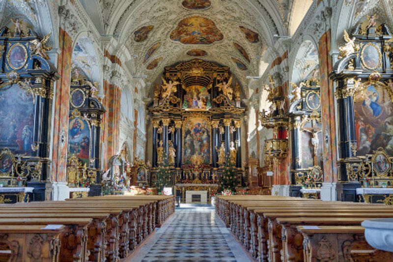 The Abbey of Wilten as seen from the inside in Innsbruck.