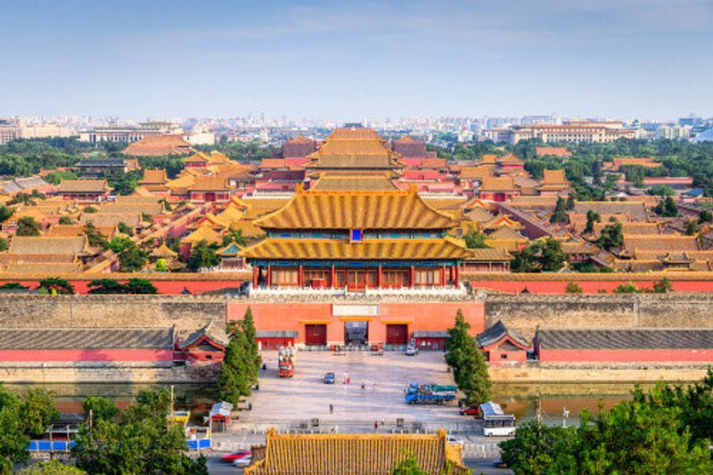 The outer wall, hutong and gate of the Forbidden City.