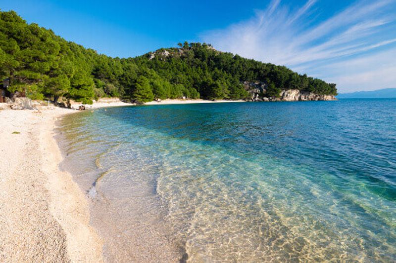 The sandy Vela Przina Beach in Lumbarda Korcula.