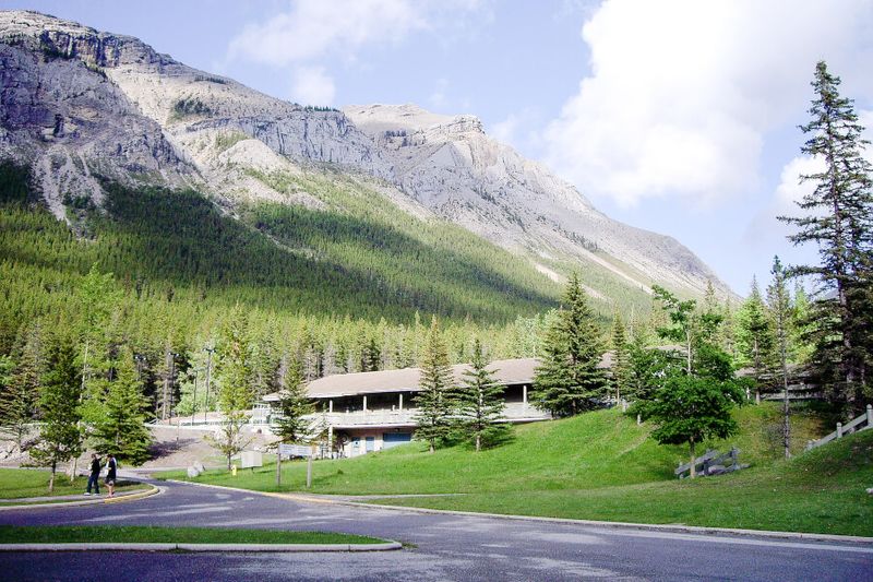 Against the background of the Canadian Rockies, the Miette Hot-Springs are a well loved tourist spot.