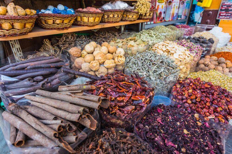 Dried herbs, flowers and spices in the spice souk at Deira.