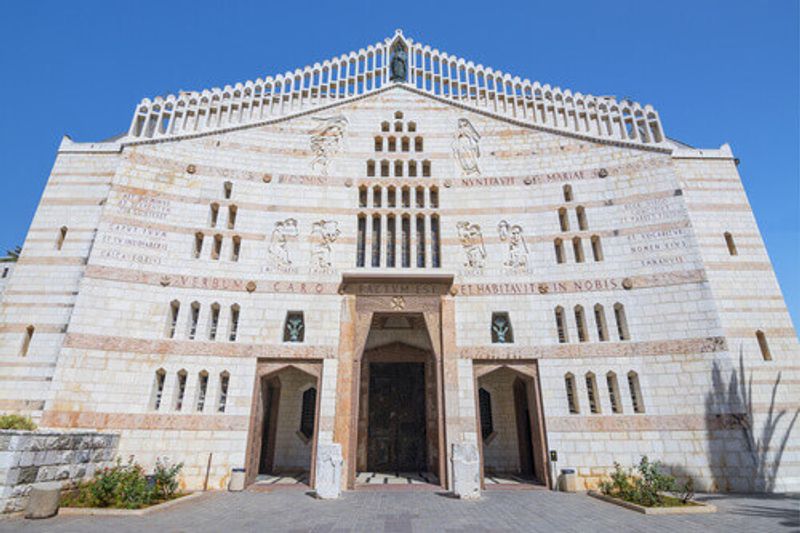 Western facade of the Basilica of Annunciation in Nazareth, Israel.