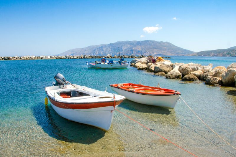 Small fishing boats at the harbour in Skyros island