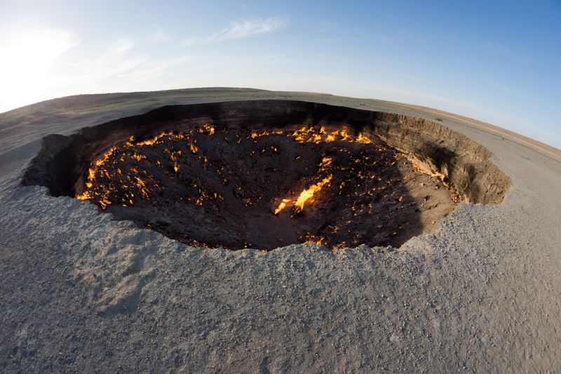 The burning black surface of Darbaza Gas Crater