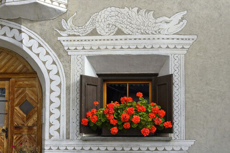 Window of an Engadine house in Graubunden, Switzerland.