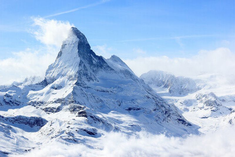 View of the Matterhorn from the Rothorn summit station in Switzerland.