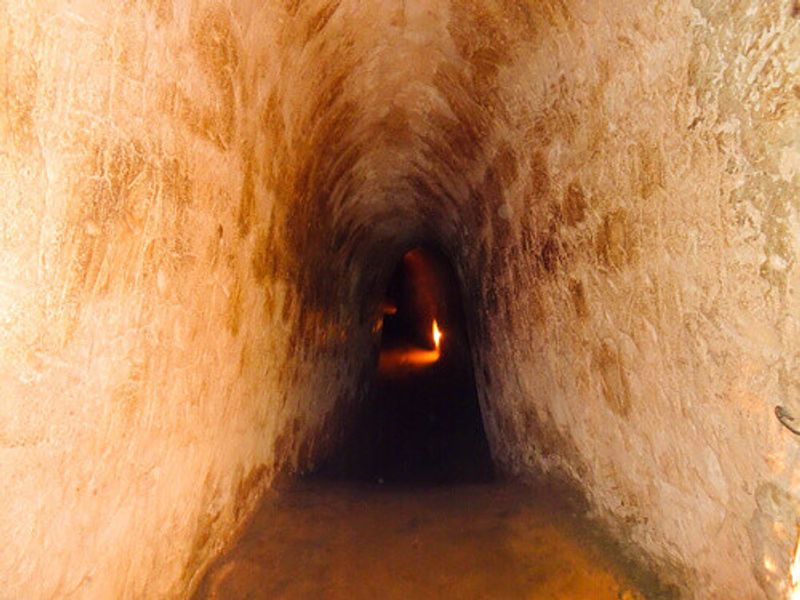 The historic tourist attraction of the Cu Chi tunnels or Ben Dinh in Vietnam.