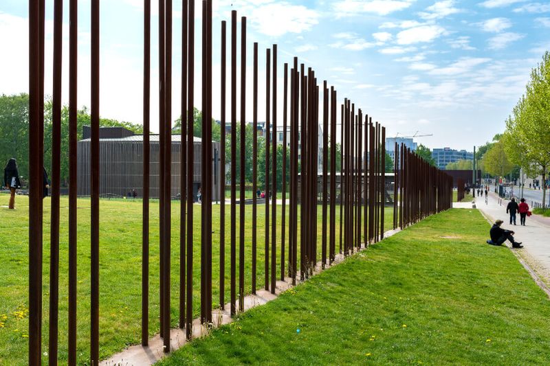 Tourists visiting the Berlin Wall Mermorial in Bernauer Strasse.