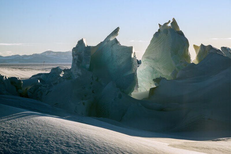 Ice formations or pressure ridges at Scott Base in Antarctica.