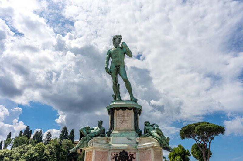 The statue of Michelangelo's David at Piazzale Michelangelo or Michelangelo Square in Florence.