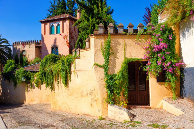 The old Islamic architecture of the  Albaicin neighborhood in Granada, Spain.