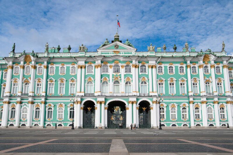 The exterior of the Winter Palace in St. Petersburg.