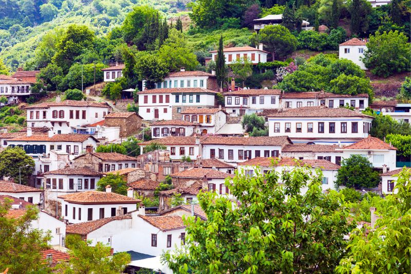 The old tourist town of Sirince with terracotta roofed houses.