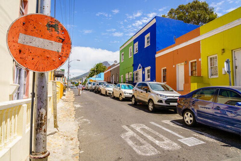 Street scene in the historic Bo-Kaap District in Cape Town, South Africa.