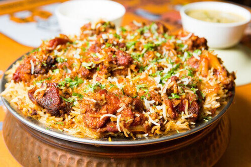 A biryani from Hyderabad, India, Hyderabad Biriyani is a tourist favourite in India.