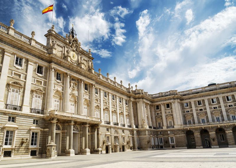 The south facade of the Royal Palace in Madrid.