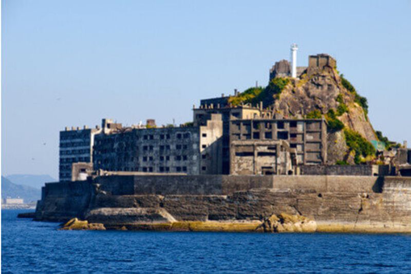 The eerie Gunkanjima Island in Nagasaki, Japan.