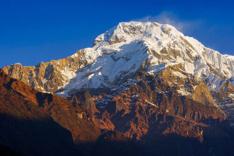 View of Annapurna I or the Main mountain,  from the famous Poon Hill Viewpoint in Himalayas Nepal.