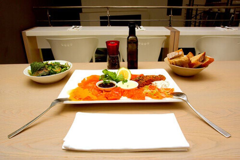 A salmon dish in a restaurant in Franschhoek, Western Cape, South Africa.