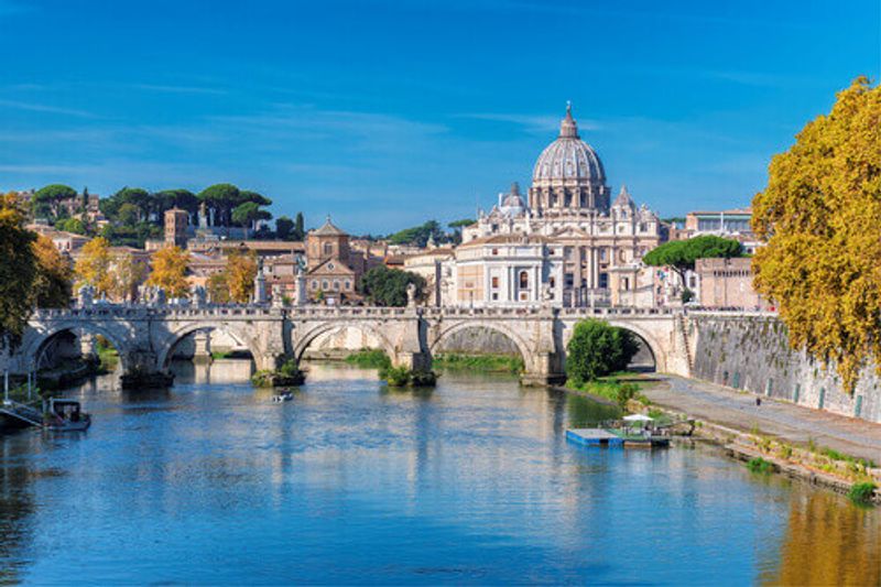 The Rome Skyline with the Vatican St Peters Basilica visible on a sunny day.