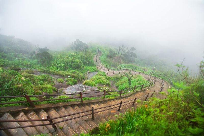 Walkway down the Sri Pada or Adams Peak during a foggy day.