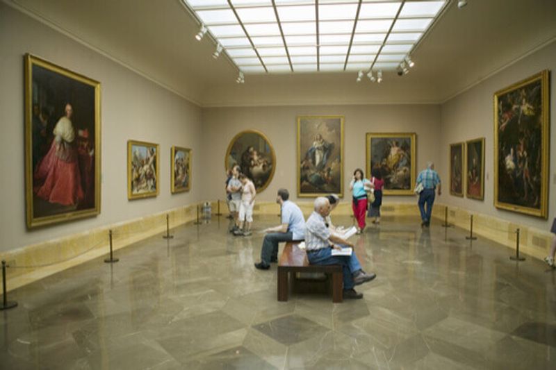 The interior of the Prado Museum Madrid, Spain. Showcasing local art.