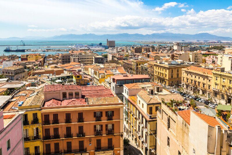 Birds eye view of Cagliari, the capital and the largest city of of Sardinia.
