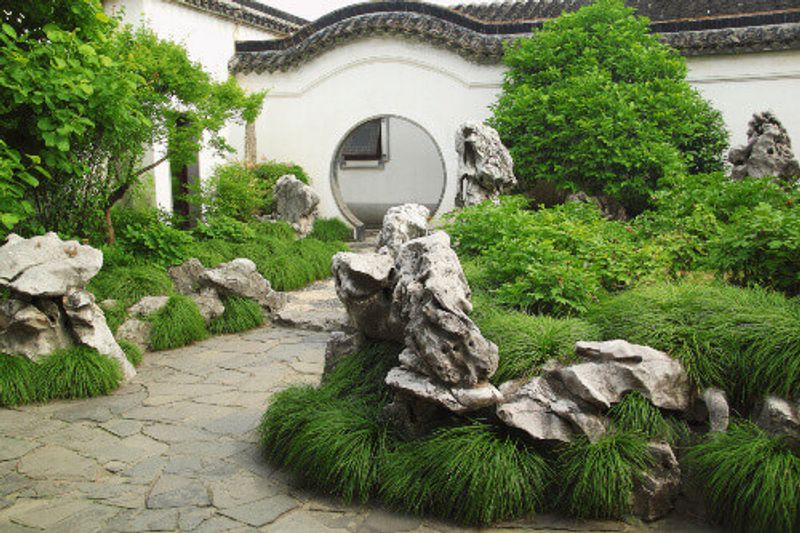 Rock structures adorn the Master of the Nets Garden in Suzhou, China.
