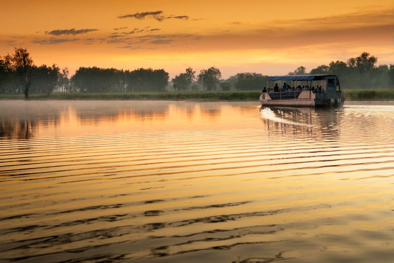 The Ghan runs from Adelaide to Darwin, allowing for incredible experiences at either end of the journey, like Yellow Water Billabong in Kakadu National Park, Northern Territory.