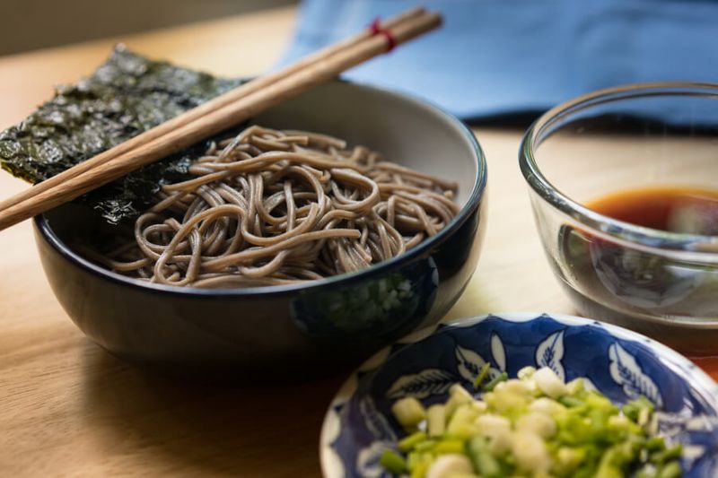 Soba are thin noodles made from buckwheat flour and are served either chilled or with a dipping sauce.