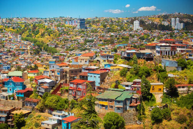 Colourful buildings on the hills of the UNESCO World Heritage city of Valparaiso in Chile