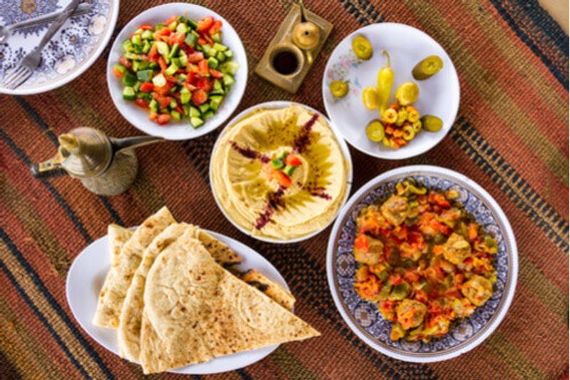 A Jordanian feast, with local foods.