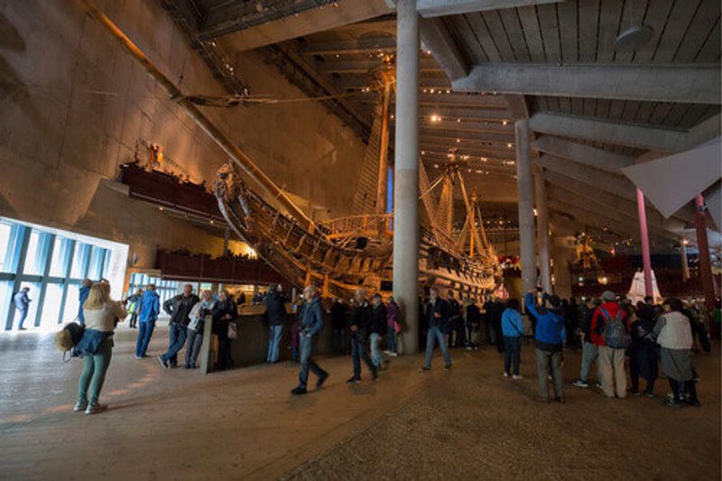 Interior of the Vasa Museum or Vasamuseet and Vasa itself in Stockholm.