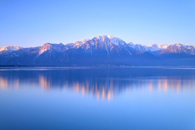 Alps on Lake Geneva at Montreux, Switzerland.