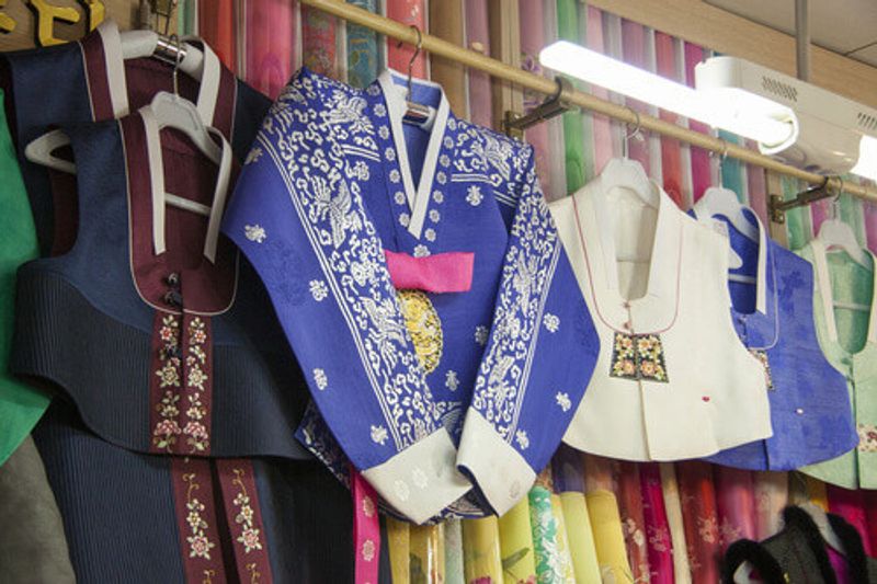 Korean traditional clothes on display in Busanjin Market in South Korea.
