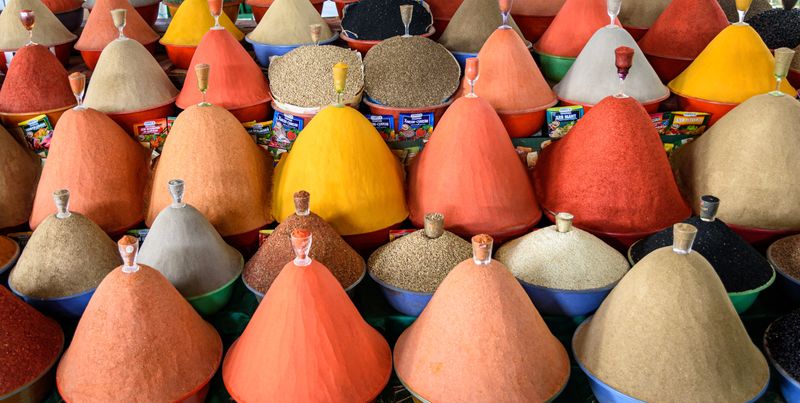 The spice selection at one of Dushanbe's colourful markets