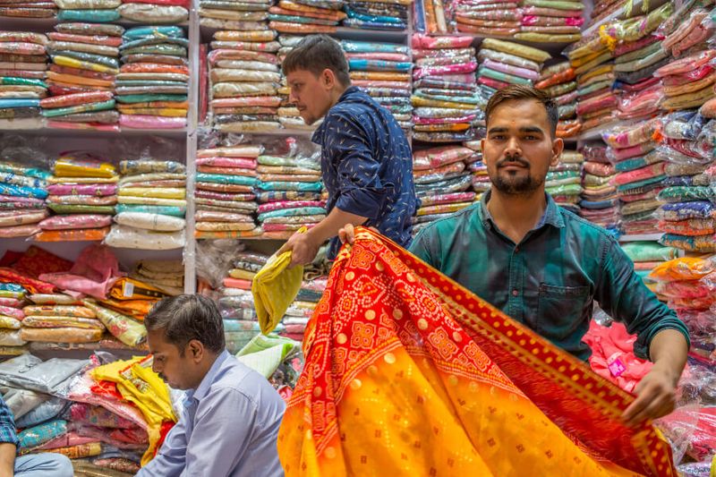 Indian sari wholesale store in Chandni Chowk