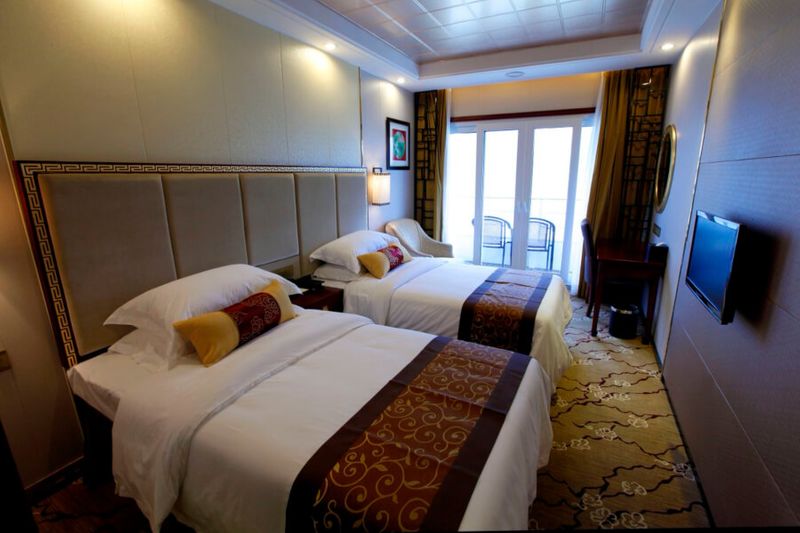 Room interior on the Yangtze Gold 6 cruise ship.