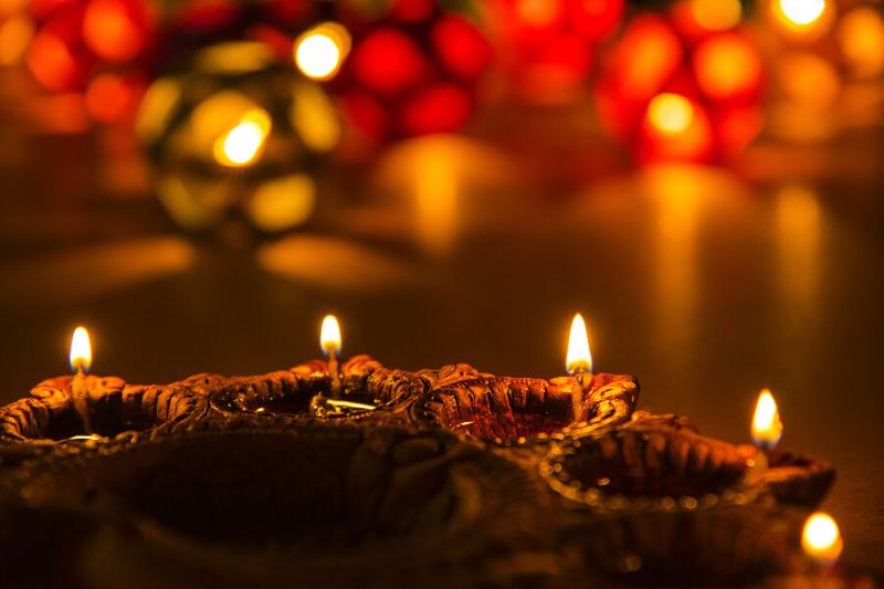 Beautiful lamps on display during Diwali