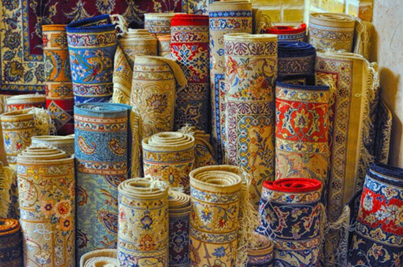 Rolls of Persian Carpets on sale in Iran.