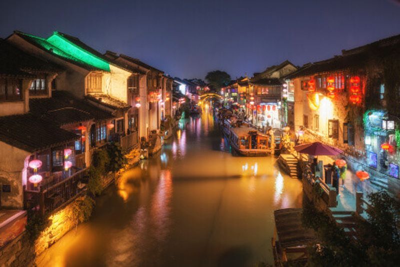 Magnificent night view of the ancient town of Suzhou, China.