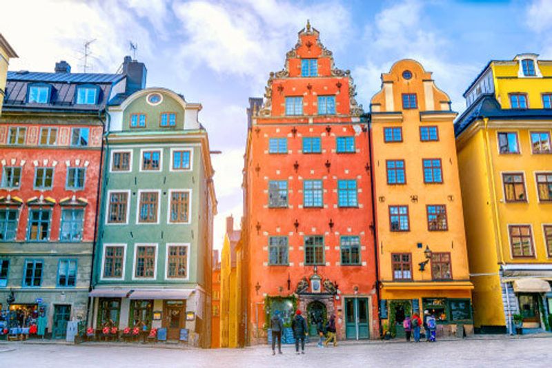 The colourful Gamla Stan main square, Stockholm.