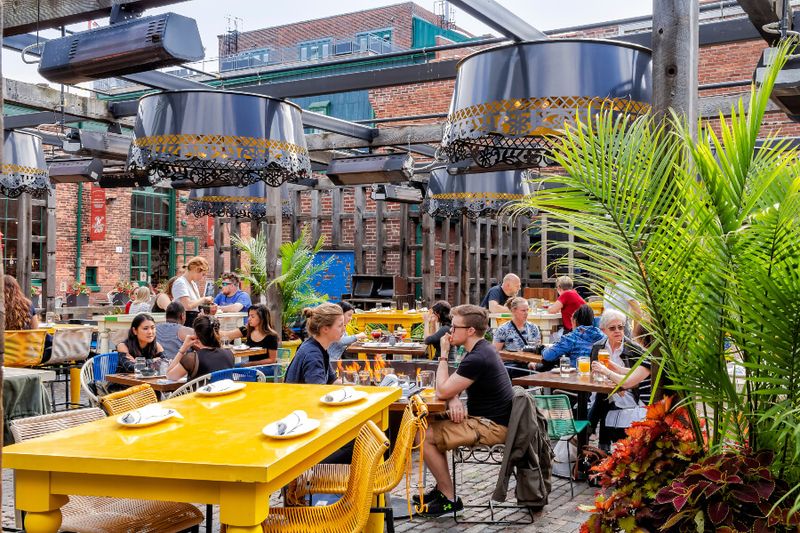 The Distillery District at the Old Gooderham and Worts is a national historic site with cafes, shops and art galleries