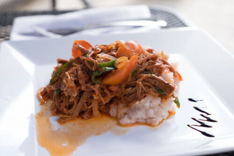 The tasty Ropa Viejo in a restaurant.