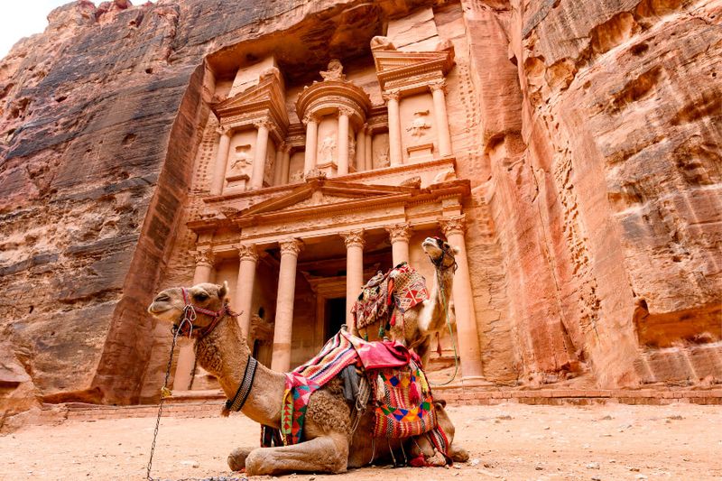 Camels infront of Al Khazneh or The Treasury