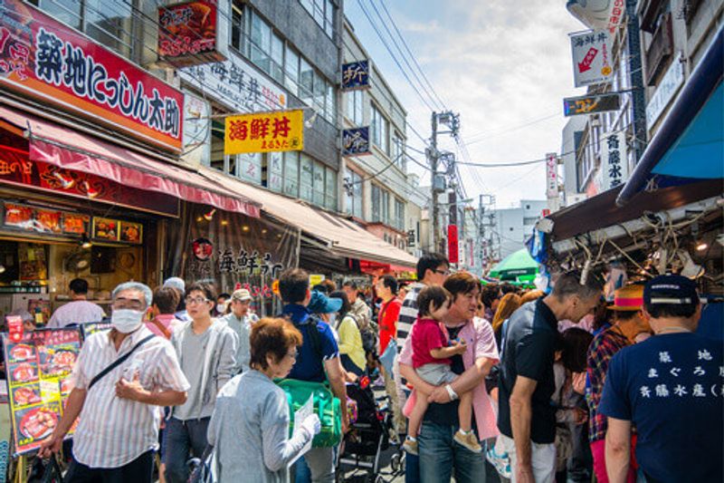 The Tsukiji outer market in Tokyo, Japan.